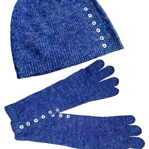 Tiny Buttons Blue Knit Beanie & Long Gloves NWT Gift